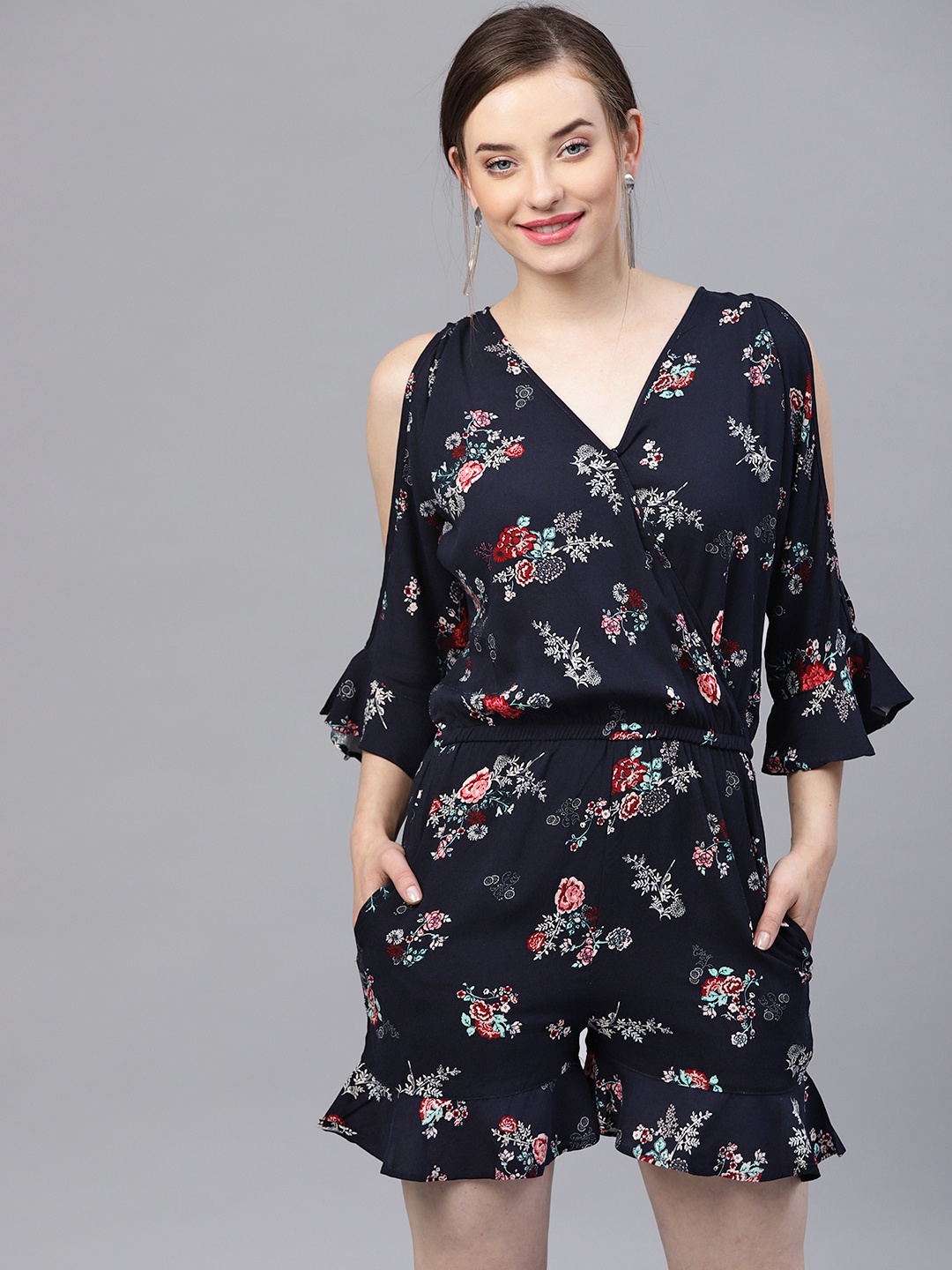 

STREET 9 Navy Blue & Red Printed Playsuit