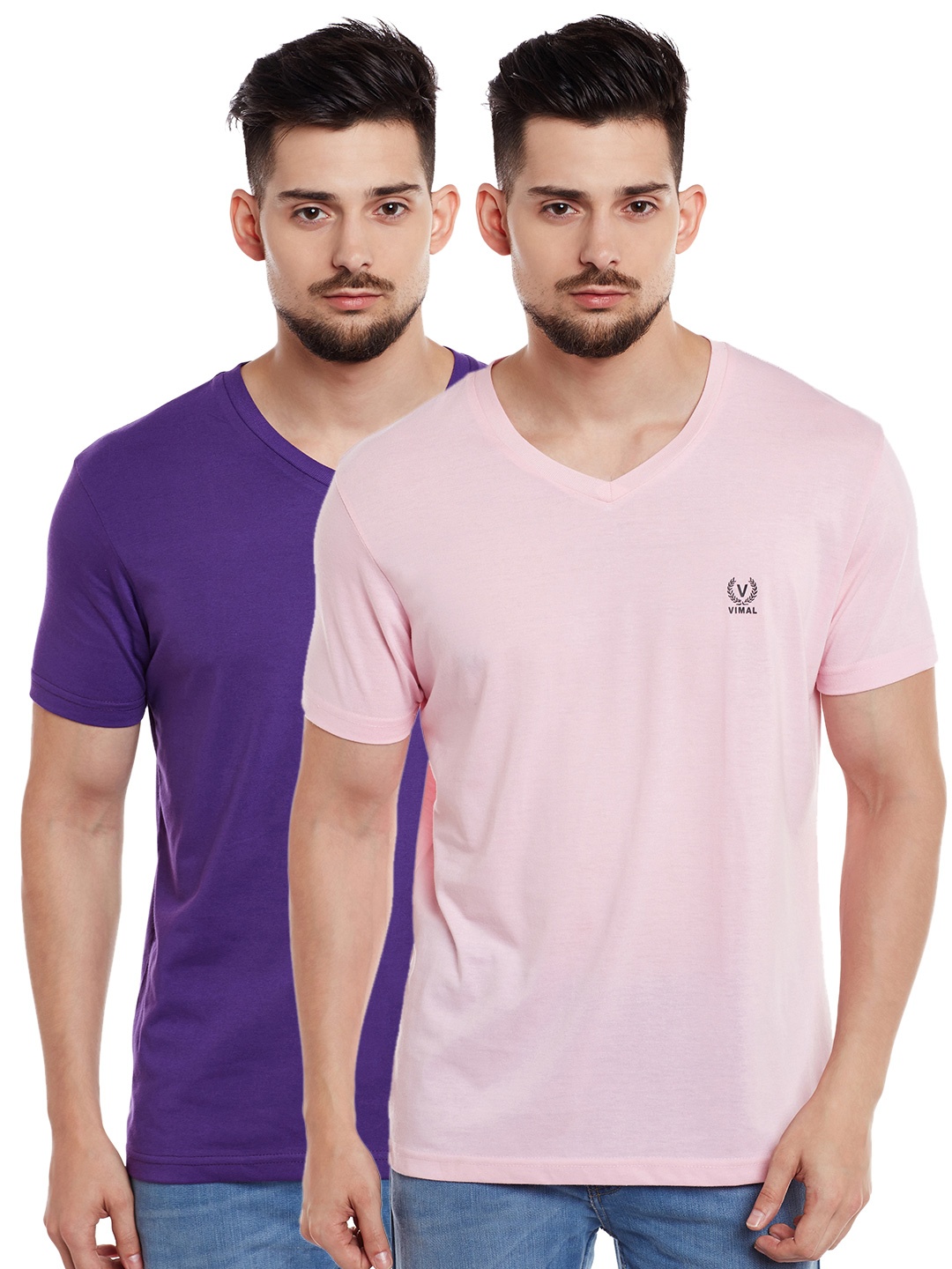 

VIMAL JONNEY Men Pack of 2 T-shirts, Purple