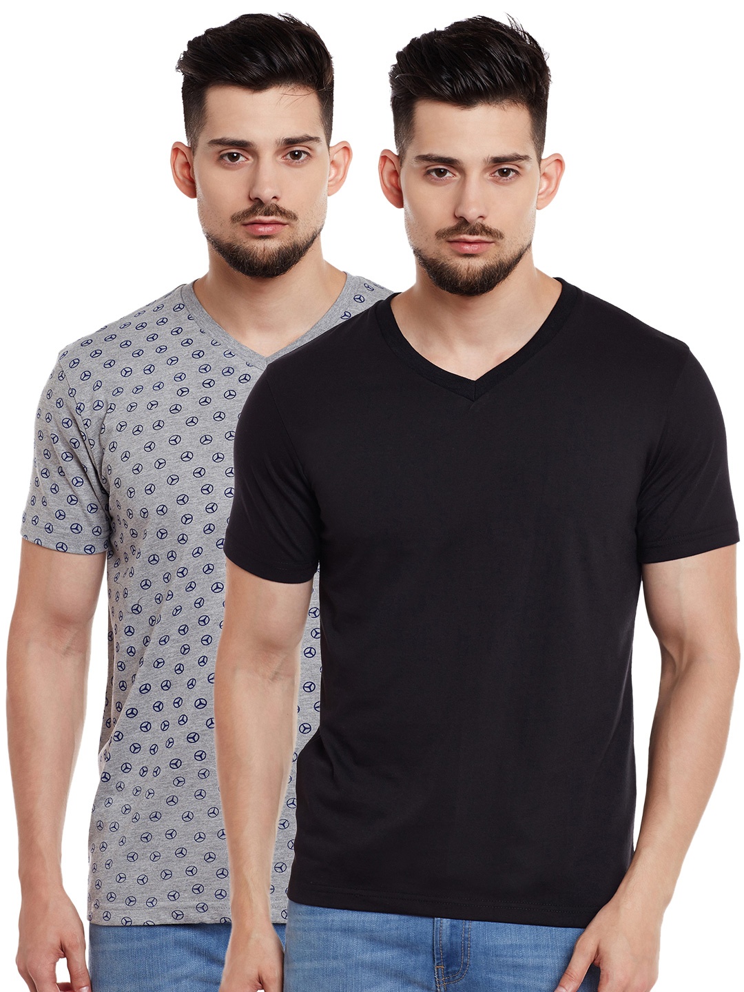 

MACK JONNEY Men Pack of 2 Printed T-shirt, Grey melange
