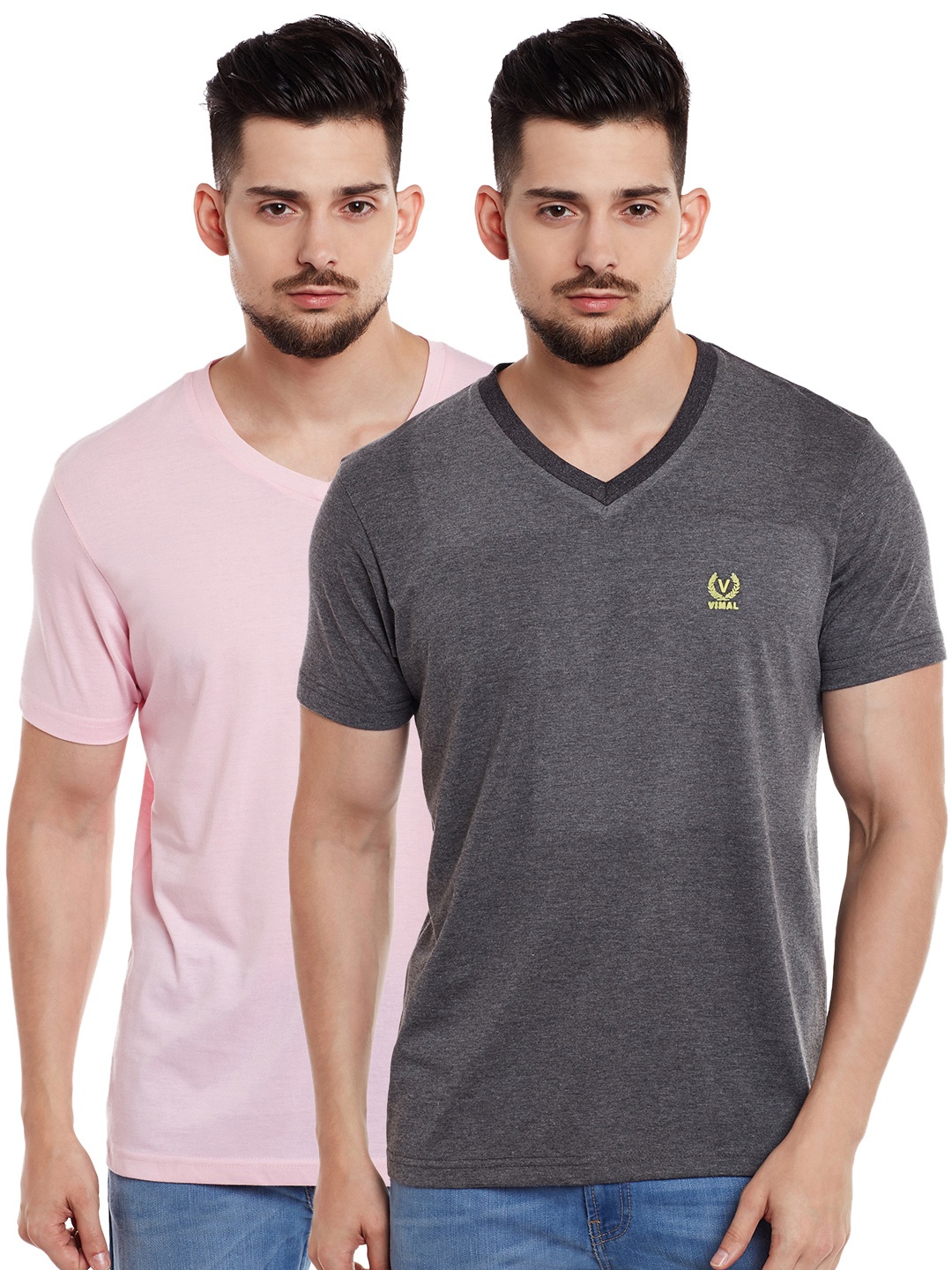 

VIMAL JONNEY Men Pack of 2 T-shirts, Grey