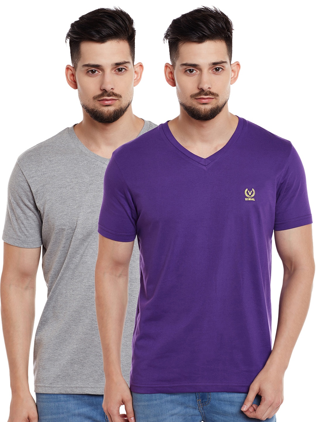 

MACK JONNEY Men Pack of 2 V-Neck T-shirts, Purple