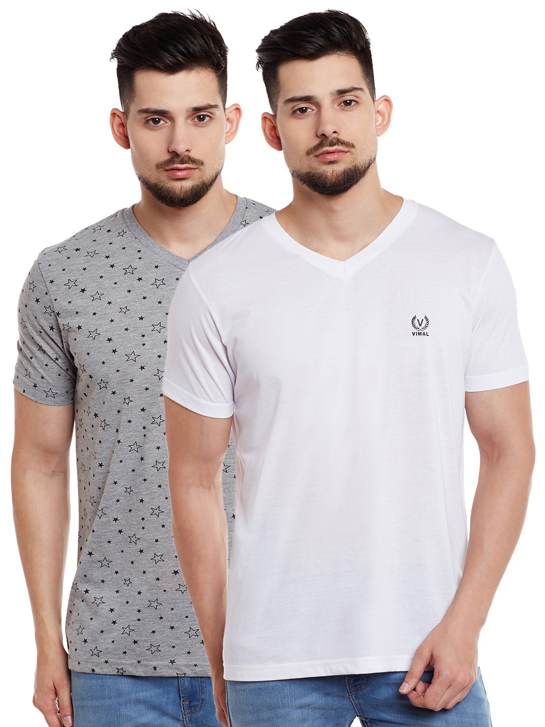 

MACK JONNEY Men Pack of 2 V-Neck T-shirts, White