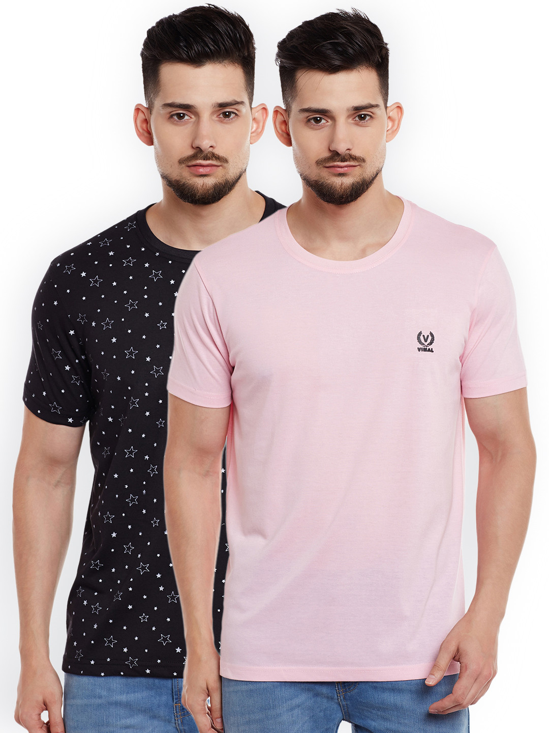 

VIMAL JONNEY Men Pack of 2 T-shirts, Black