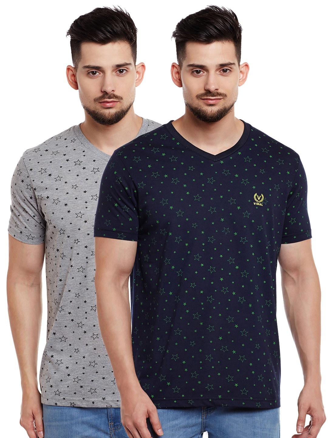 

MACK JONNEY Men Pack of 2 V-Neck T-shirts, Grey melange