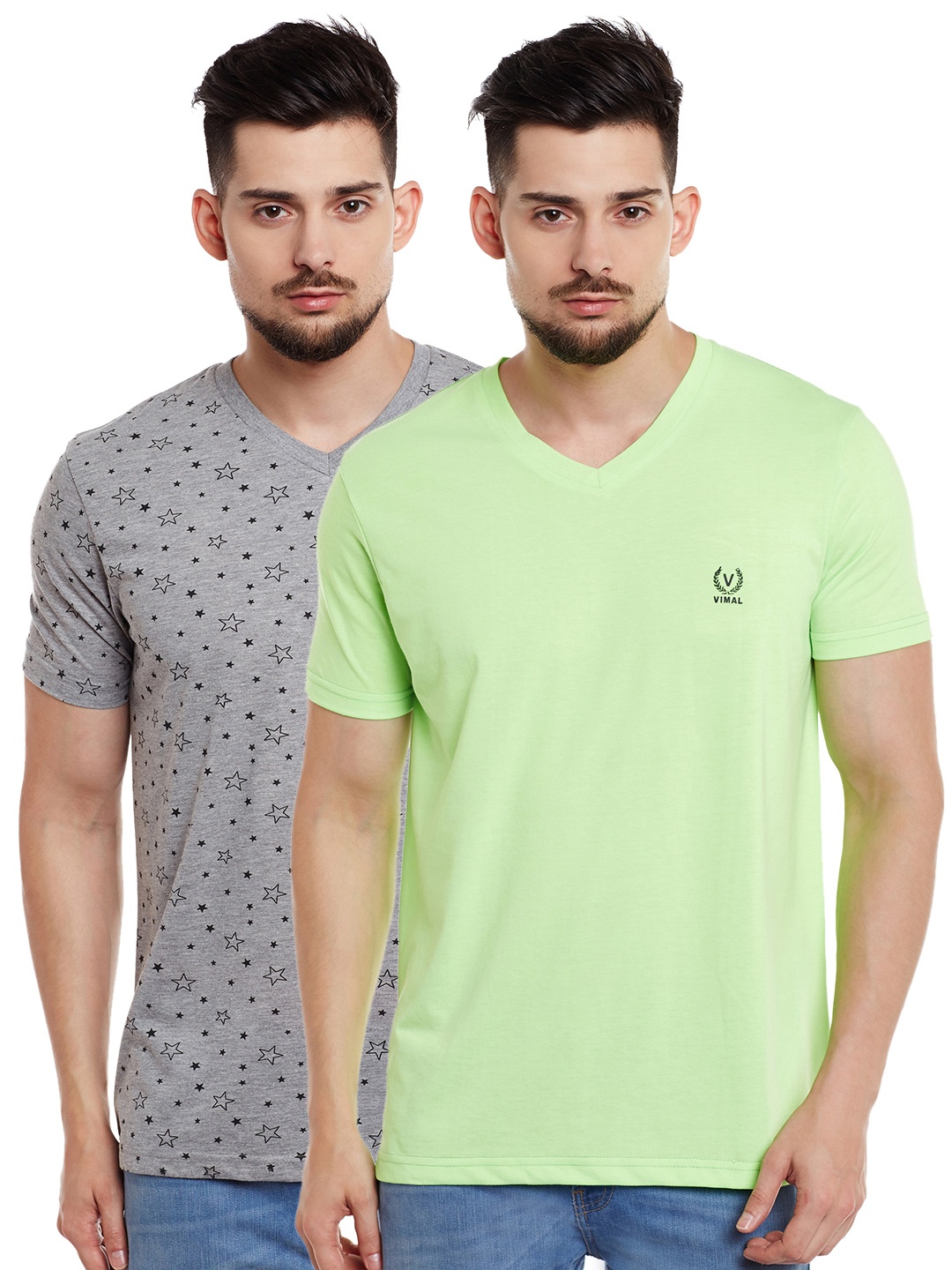 

MACK JONNEY Men Pack of 2 V-Neck T-shirts, Green