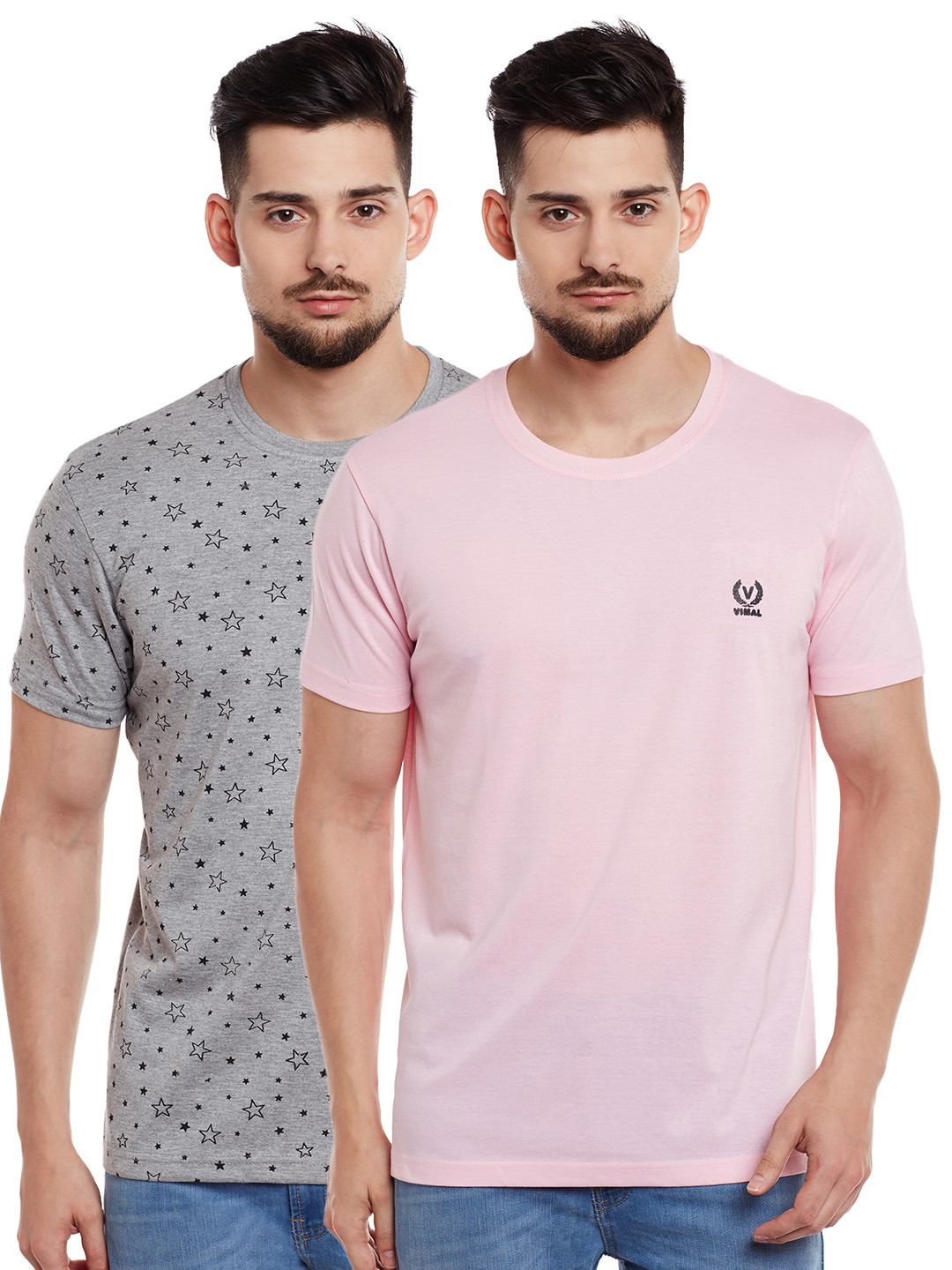 

VIMAL JONNEY Men Pack of 2 T-shirts, Grey melange