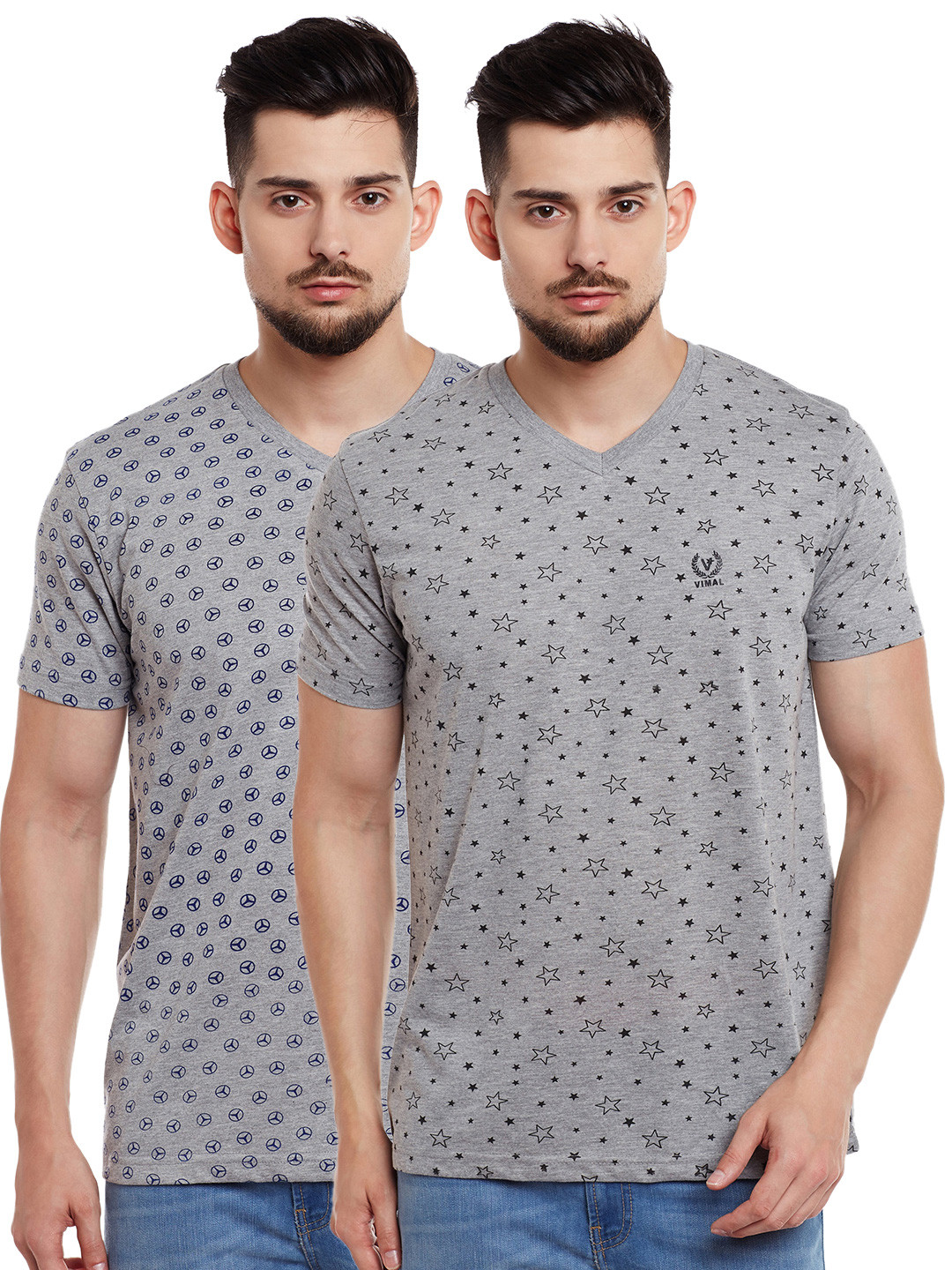 

MACK JONNEY Men Pack of 2 V-Neck T-shirts, Grey melange