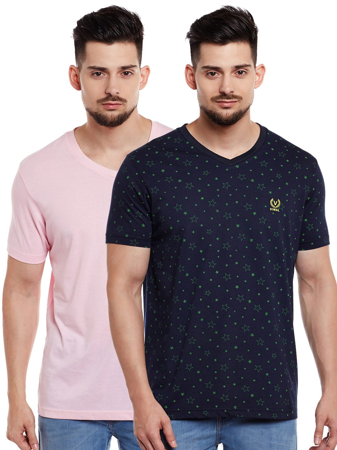 

VIMAL JONNEY Men Pack of 2 V-Neck T-shirts, Pink
