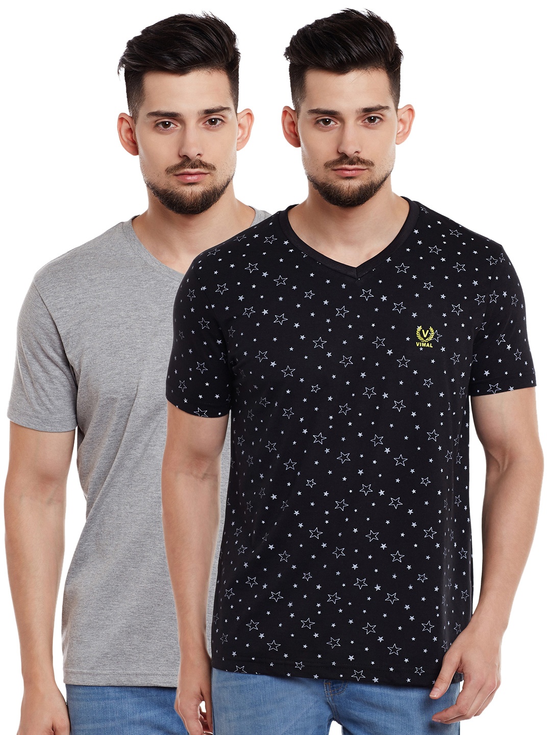 

VIMAL JONNEY Men Pack of 2 V-Neck T-shirts, Grey melange