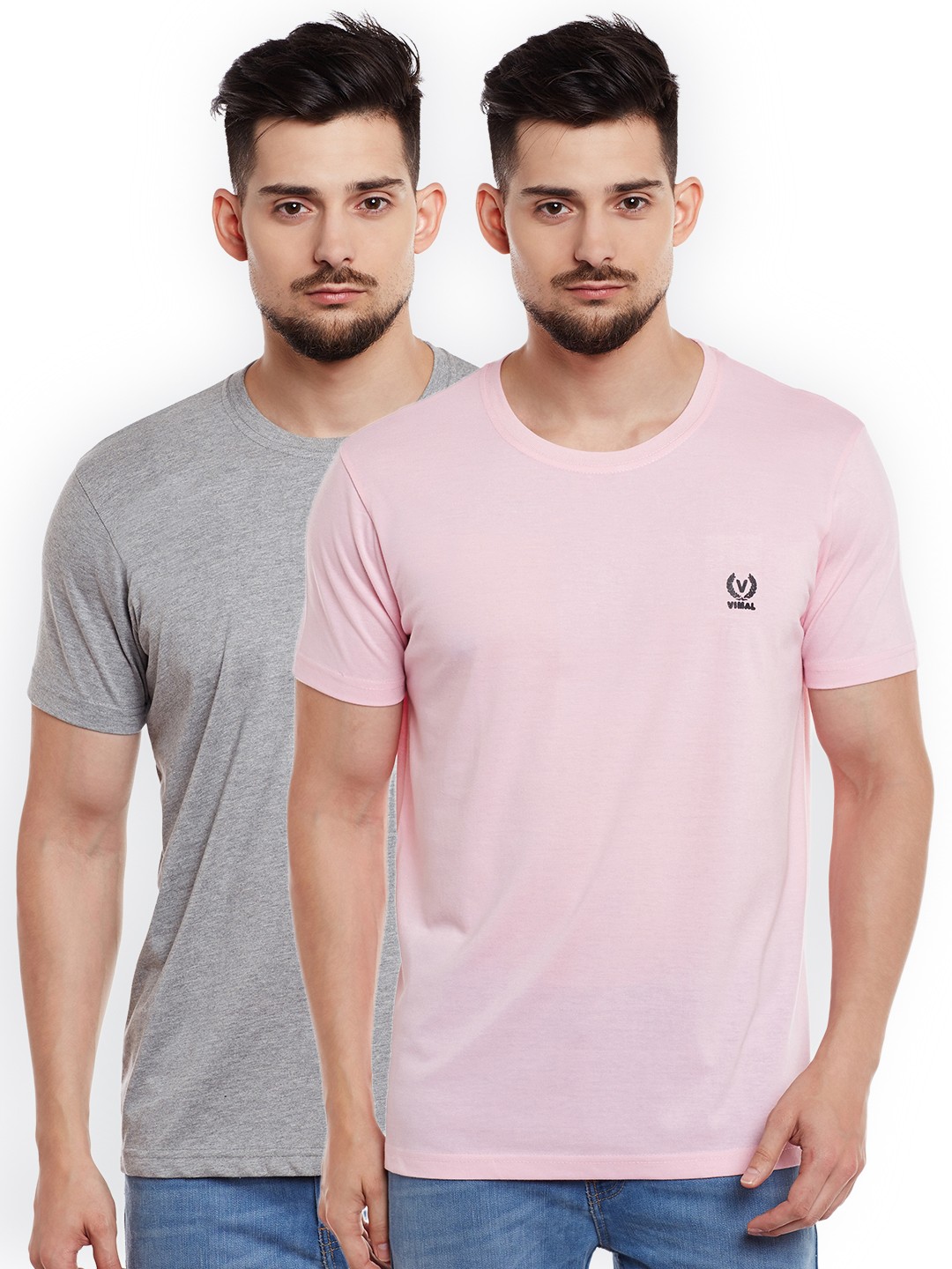 

VIMAL JONNEY Men Pack of 2 T-shirts, Grey melange