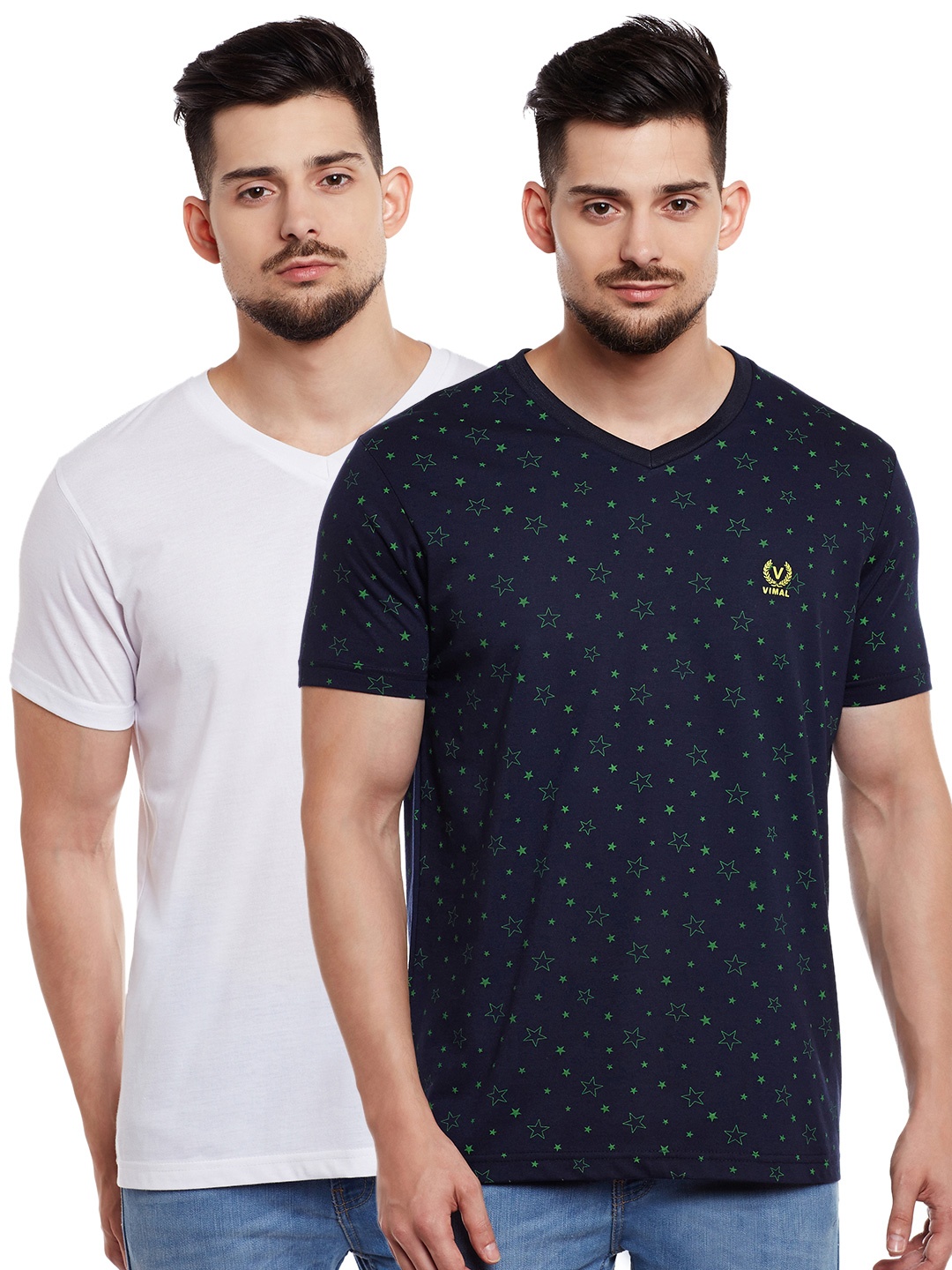

MACK JONNEY Men Pack of 2 V-Neck T-shirts, Navy blue
