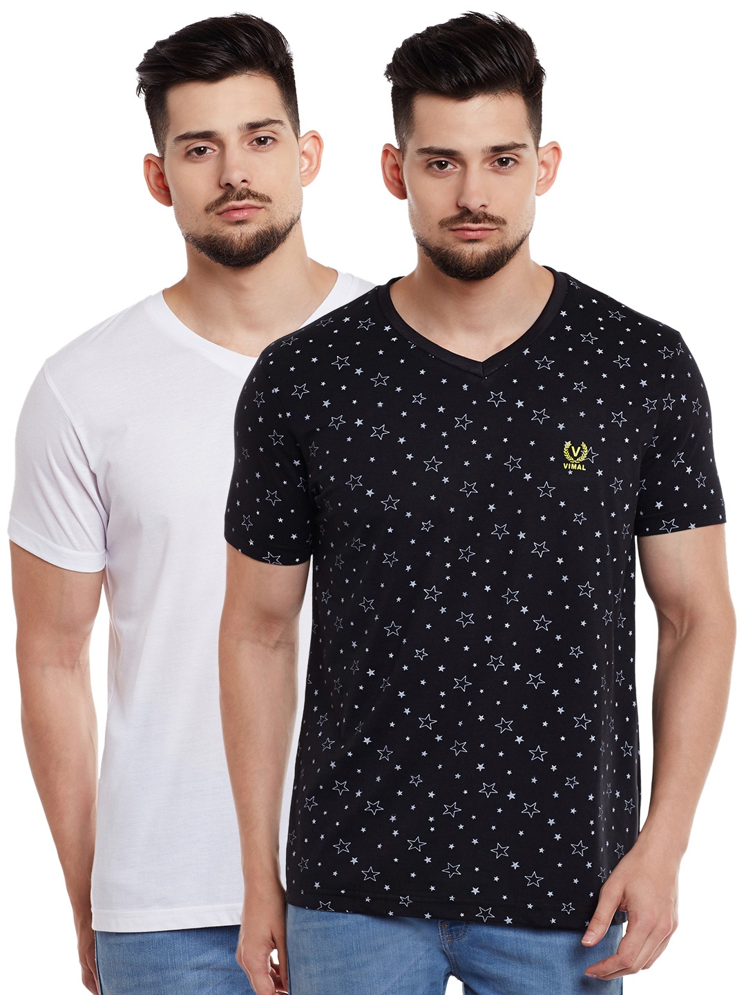 

VIMAL JONNEY Men Pack of 2 V-Neck T-shirts, White