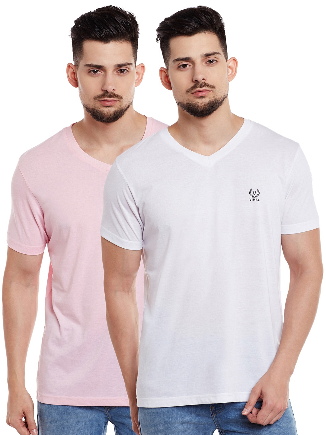 

VIMAL JONNEY Men Pack of 2 V-Neck T-shirts, White