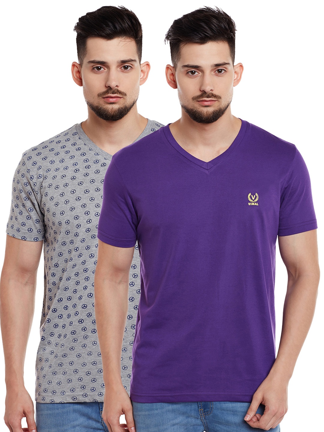 

MACK JONNEY Men Pack of 2 V-Neck T-shirts, Grey melange