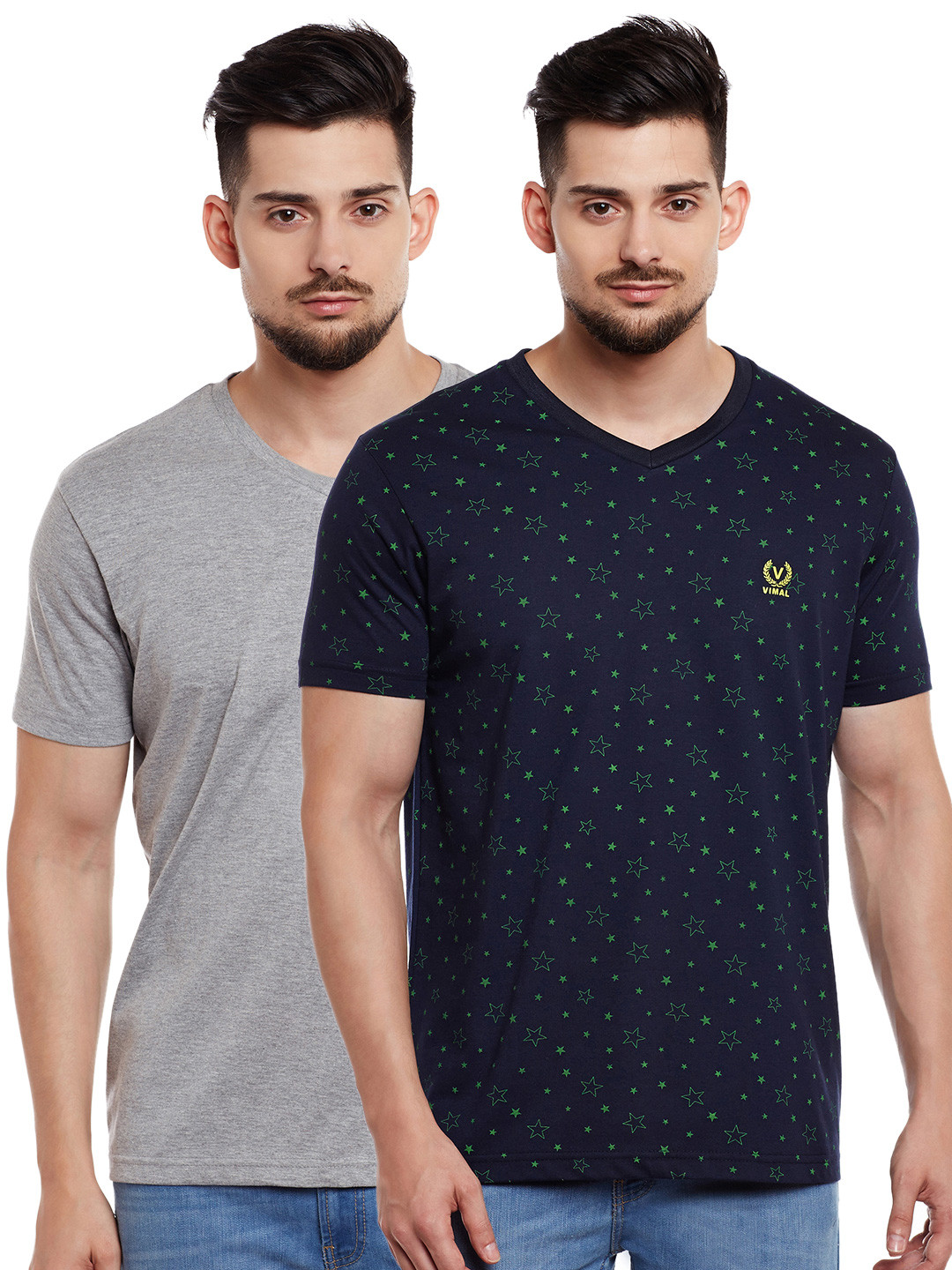 

MACK JONNEY Men Pack of 2 V-Neck T-shirts, Navy blue