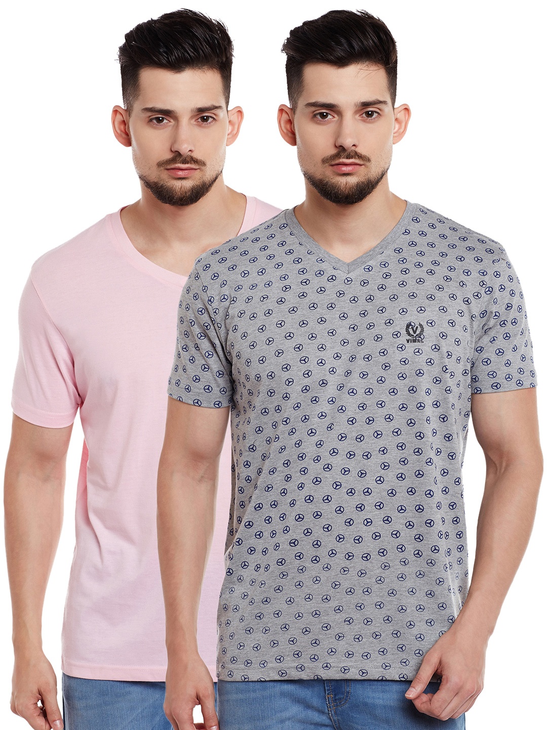 

VIMAL JONNEY Men Pack of 2 V-Neck T-shirts, Pink