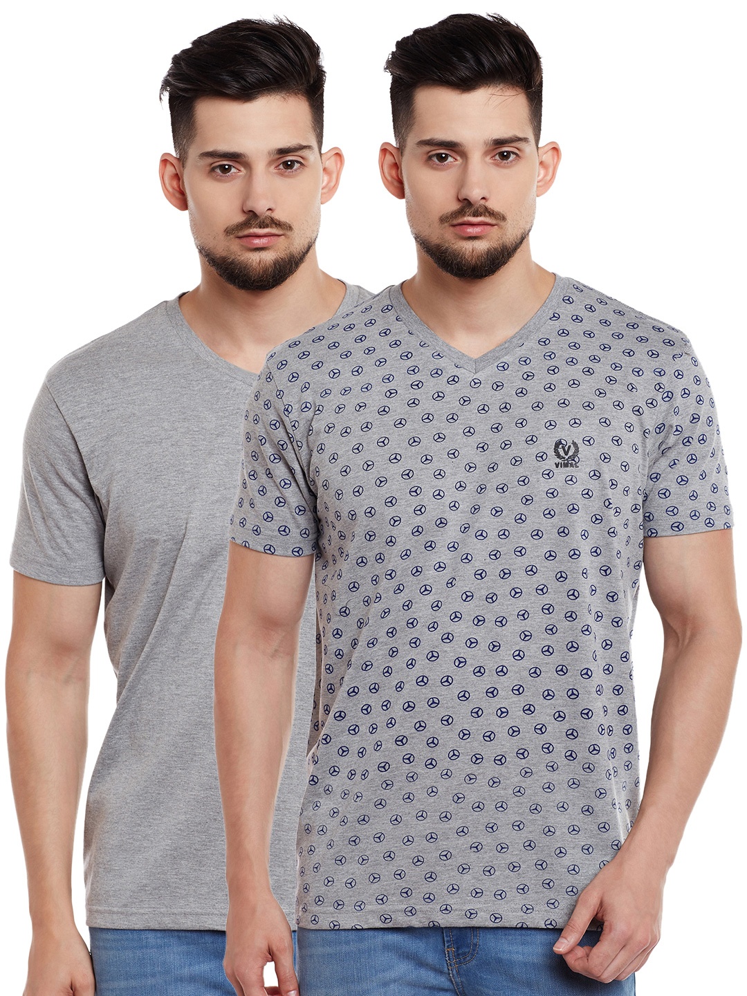 

MACK JONNEY Men Pack of 2 V-Neck T-shirts, Grey melange
