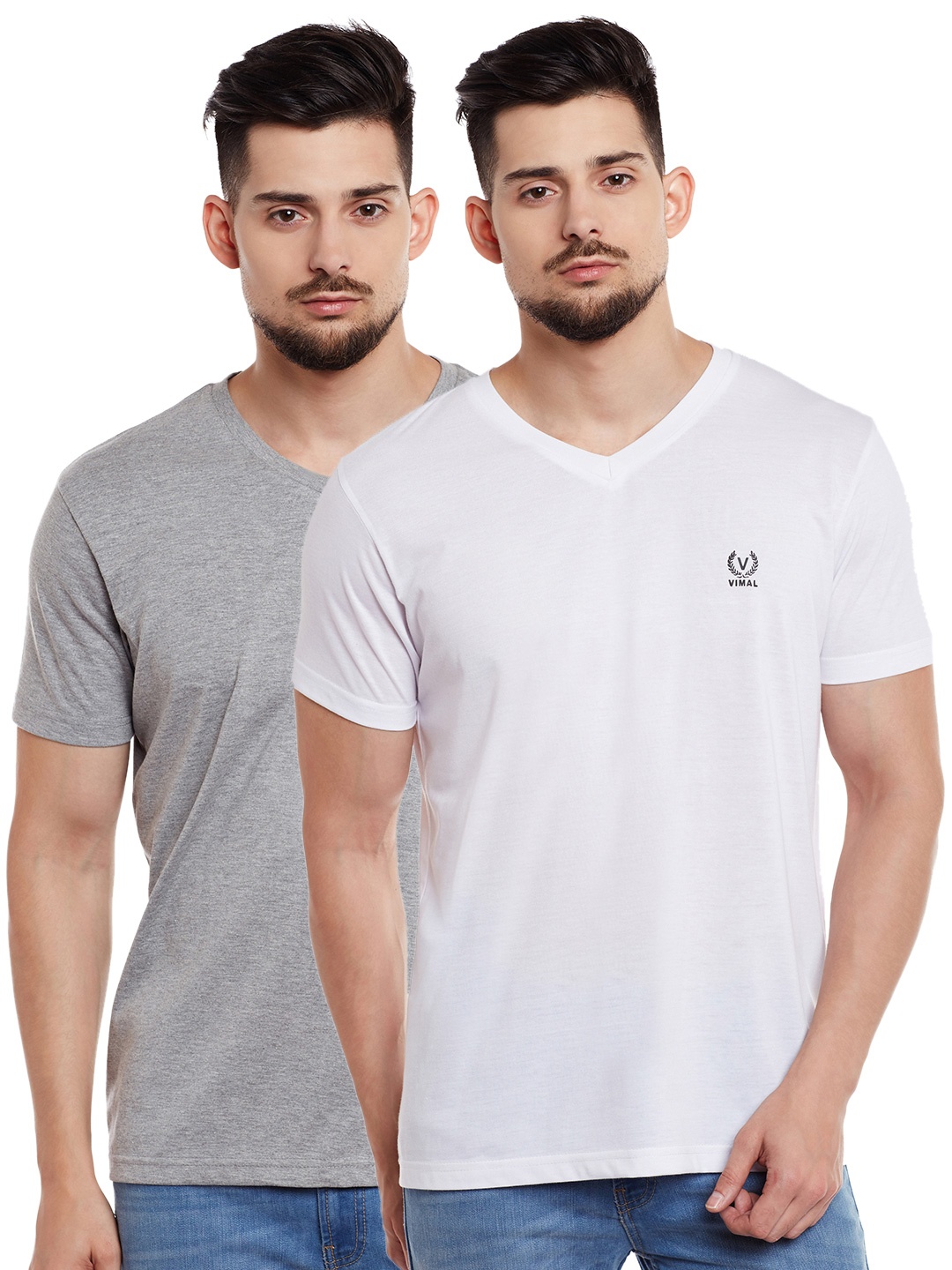 

MACK JONNEY Men Pack of 2 Solid V-Neck T-shirts, White