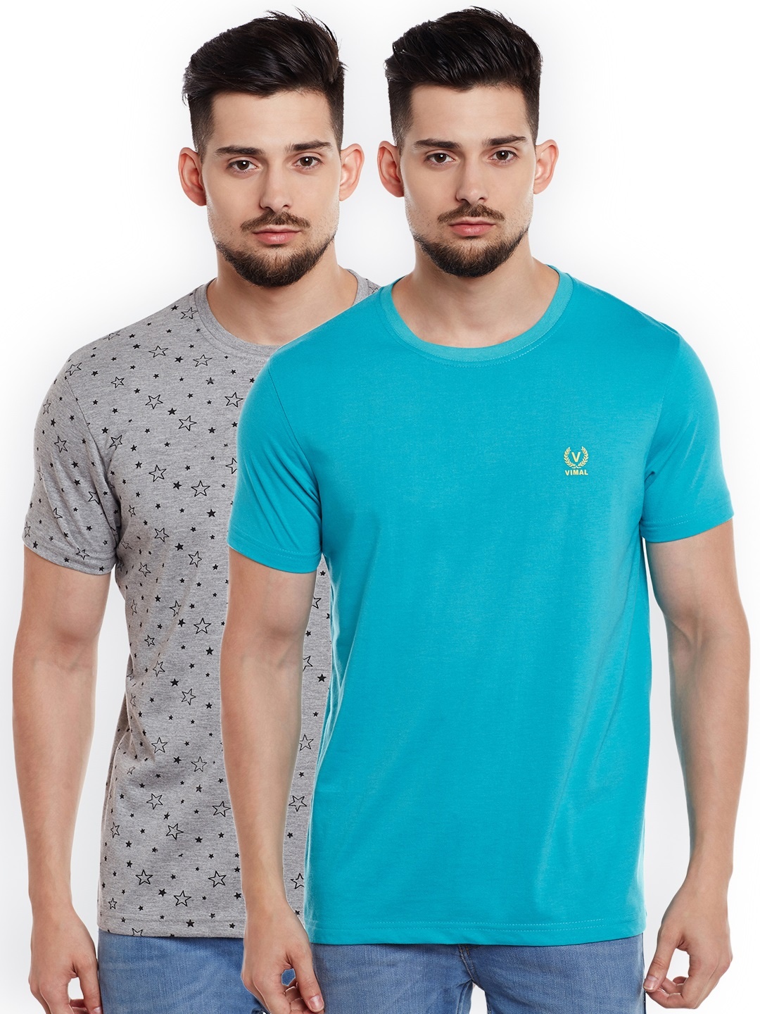 

VIMAL JONNEY Men Pack of 2 T-shirts, Turquoise blue