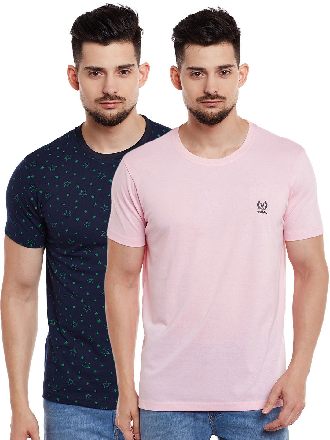 

VIMAL JONNEY Men Pack of 2 T-shirts, Navy blue