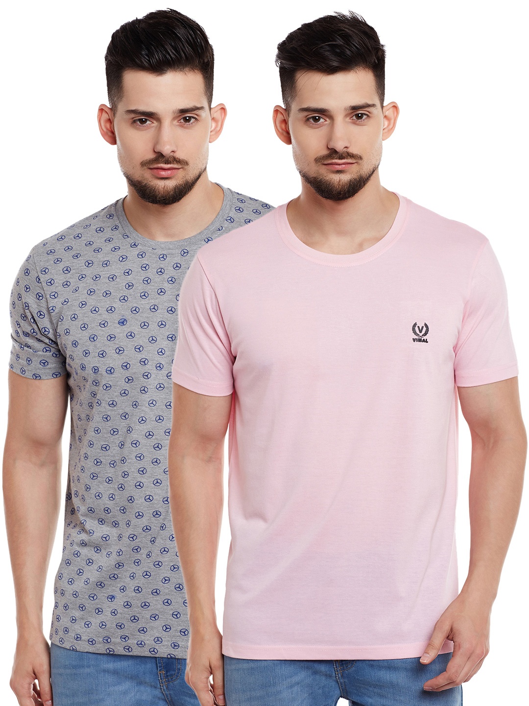 

VIMAL JONNEY Men Pack of 2 T-shirts, Grey melange