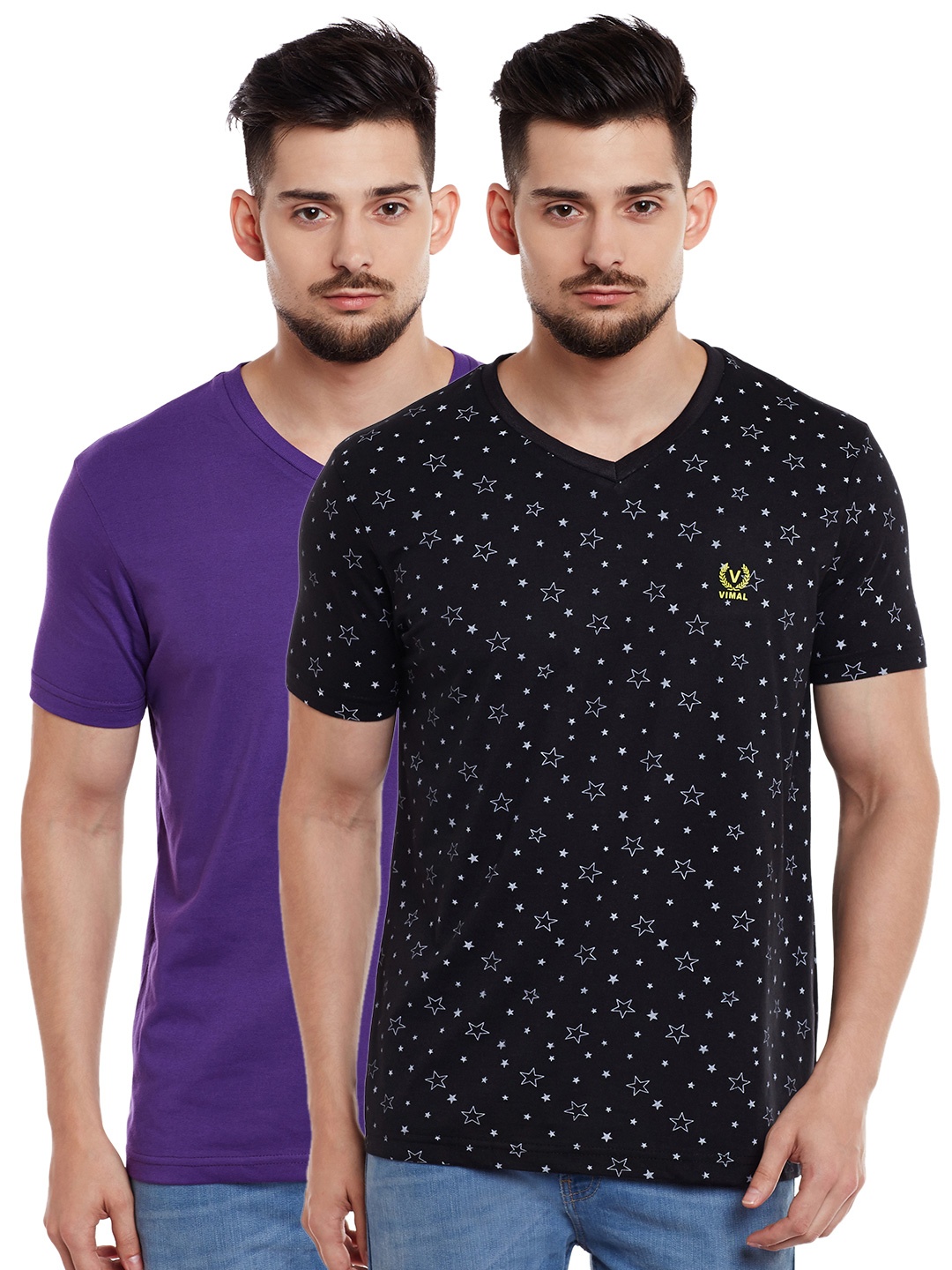 

MACK JONNEY Men Pack of 2 V-Neck T-shirts, Purple