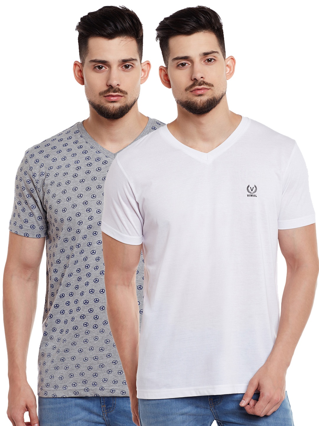 

MACK JONNEY Men Pack of 2 V-Neck T-shirts, Grey melange