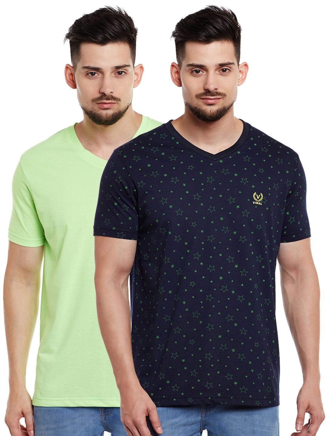 

VIMAL JONNEY Men Pack of 2 V-Neck T-shirts, Navy blue