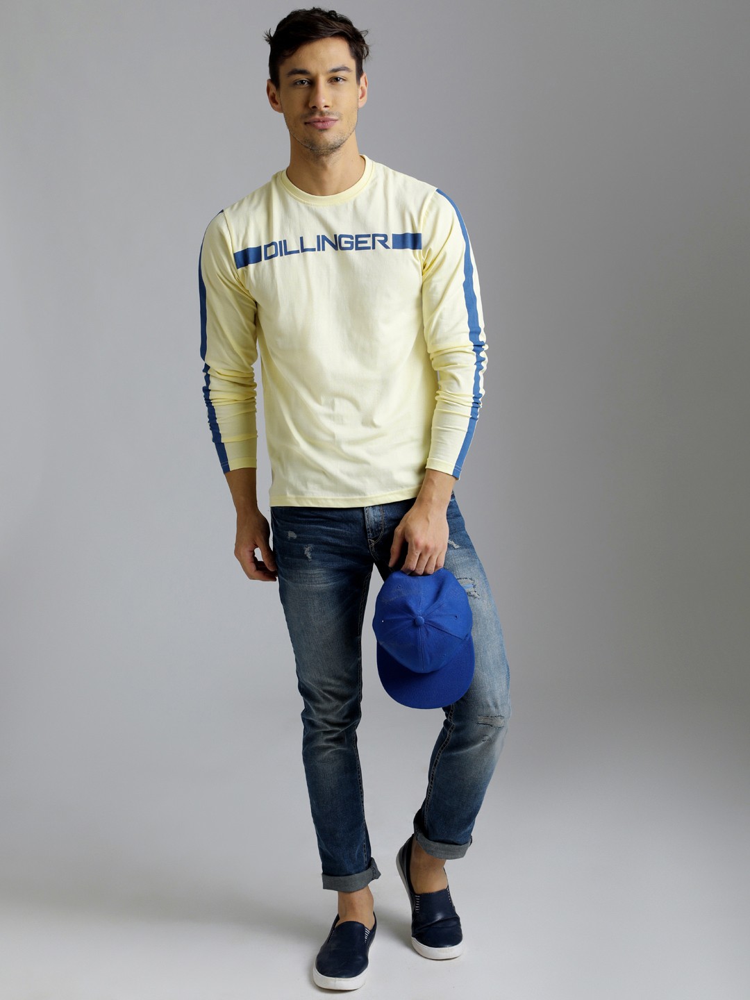 

DILLINGER Men Yellow Printed Round Neck T-shirt