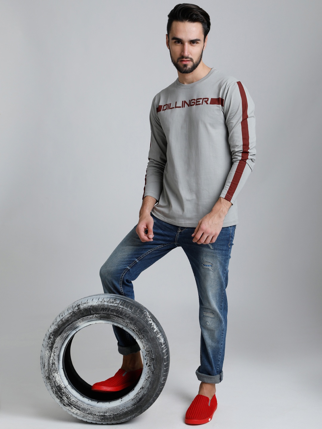

DILLINGER Men Grey Printed Round Neck Pure Cotton T-shirt