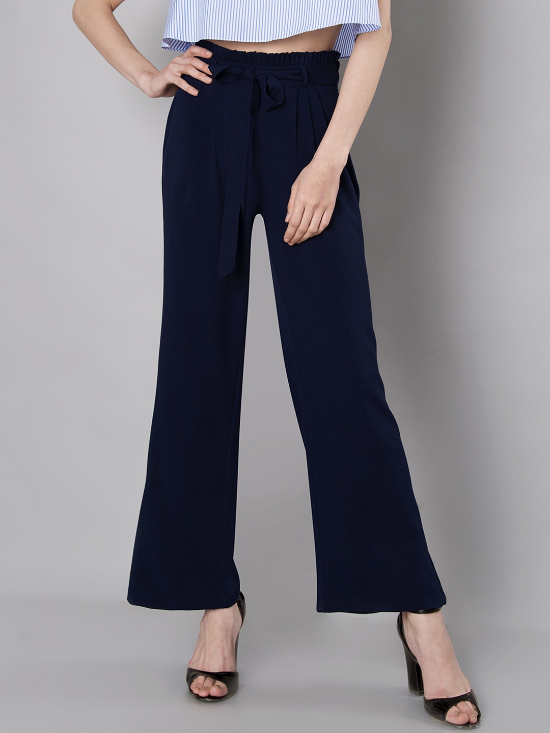 

FabAlley Women Navy Blue Flared Solid Parallel Trousers