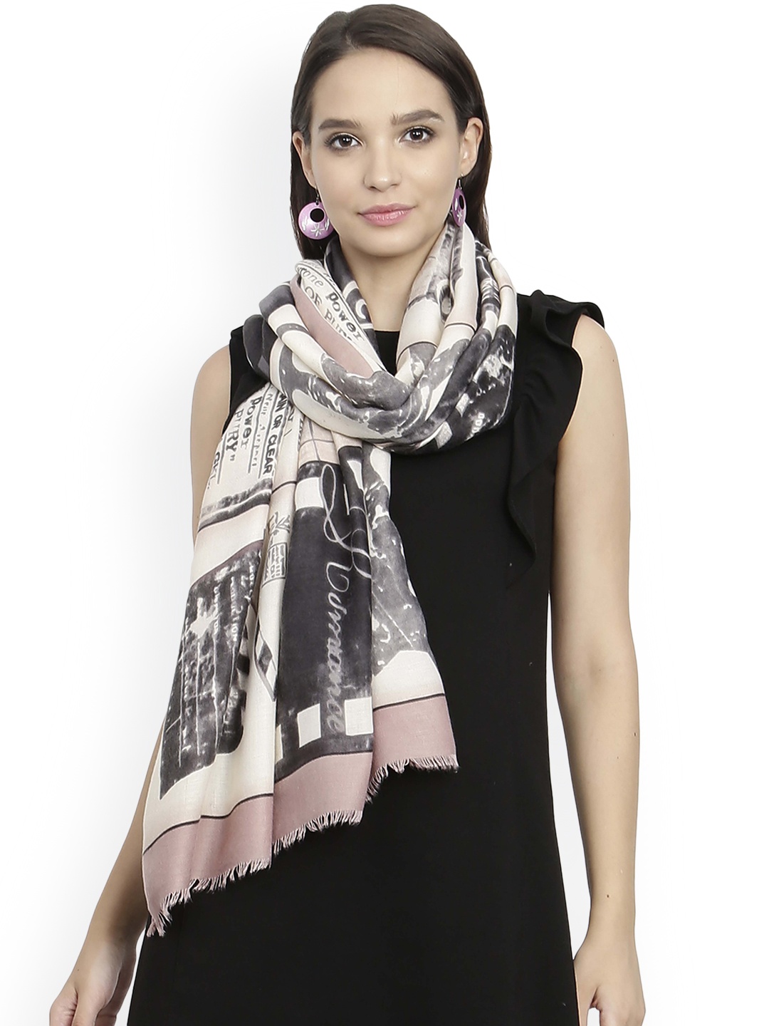 

FabSeasons Women Beige & Black Printed Scarf