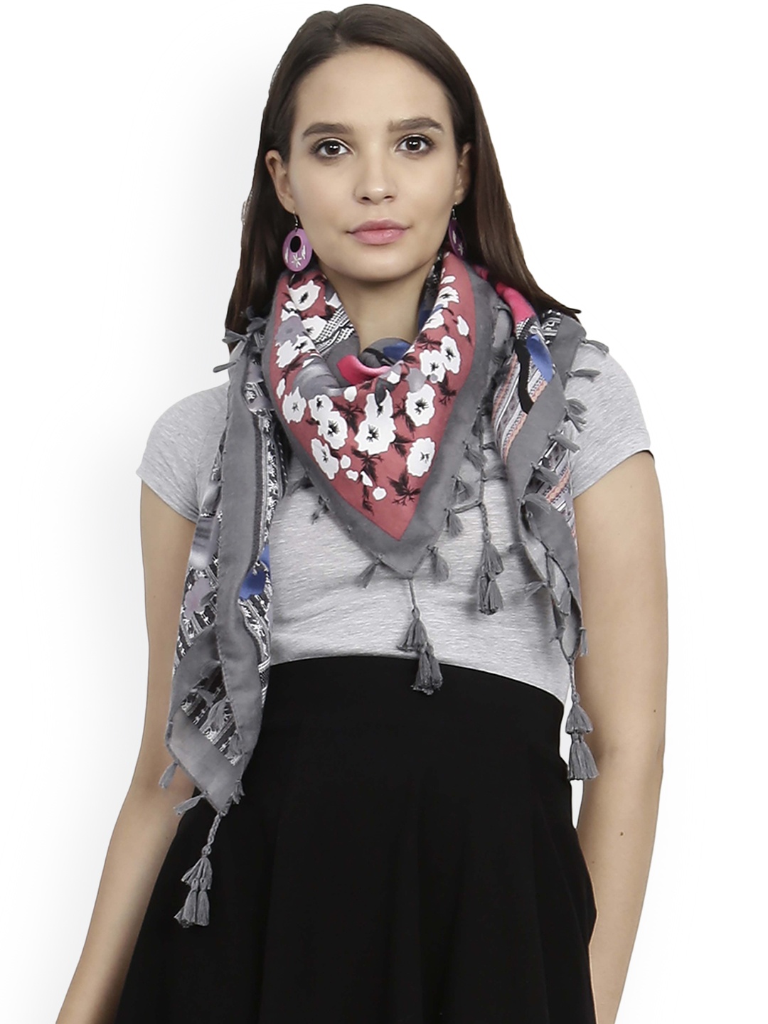 

FabSeasons Grey & Pink Printed Scarf