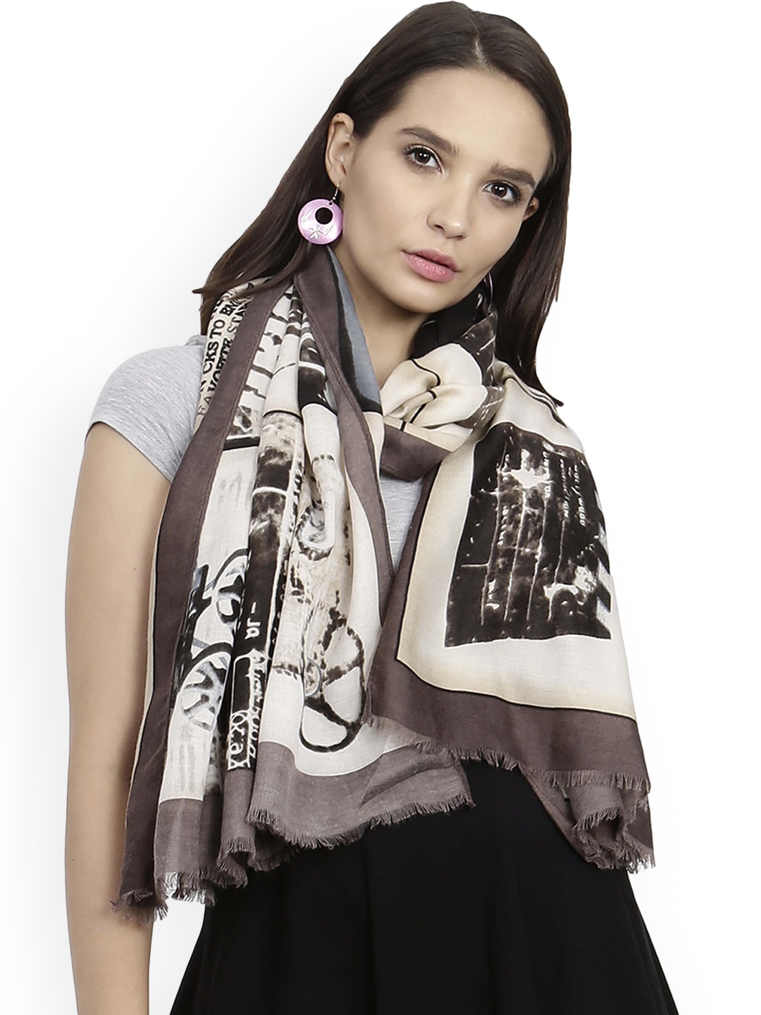 

FabSeasons Beige & Brown Printed Scarf