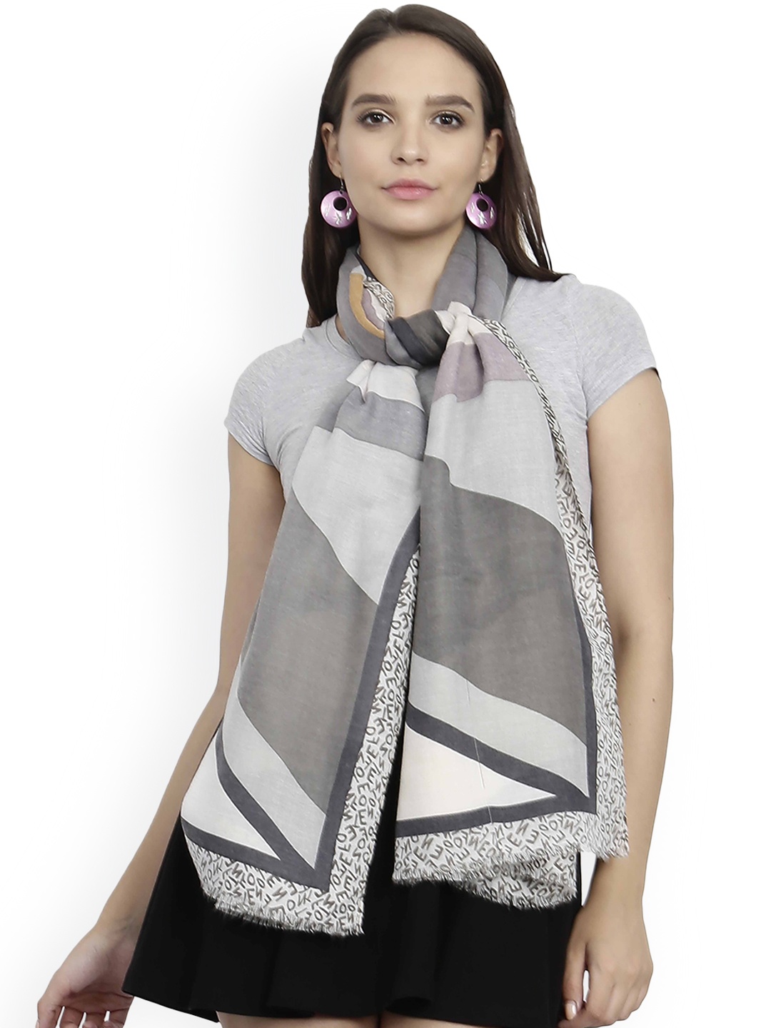 

FabSeasons Women Grey & Brown Printed Scarf