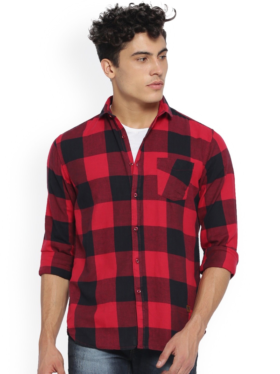 

Campus Sutra Men Red & Black Regular Fit Checked Casual Shirt