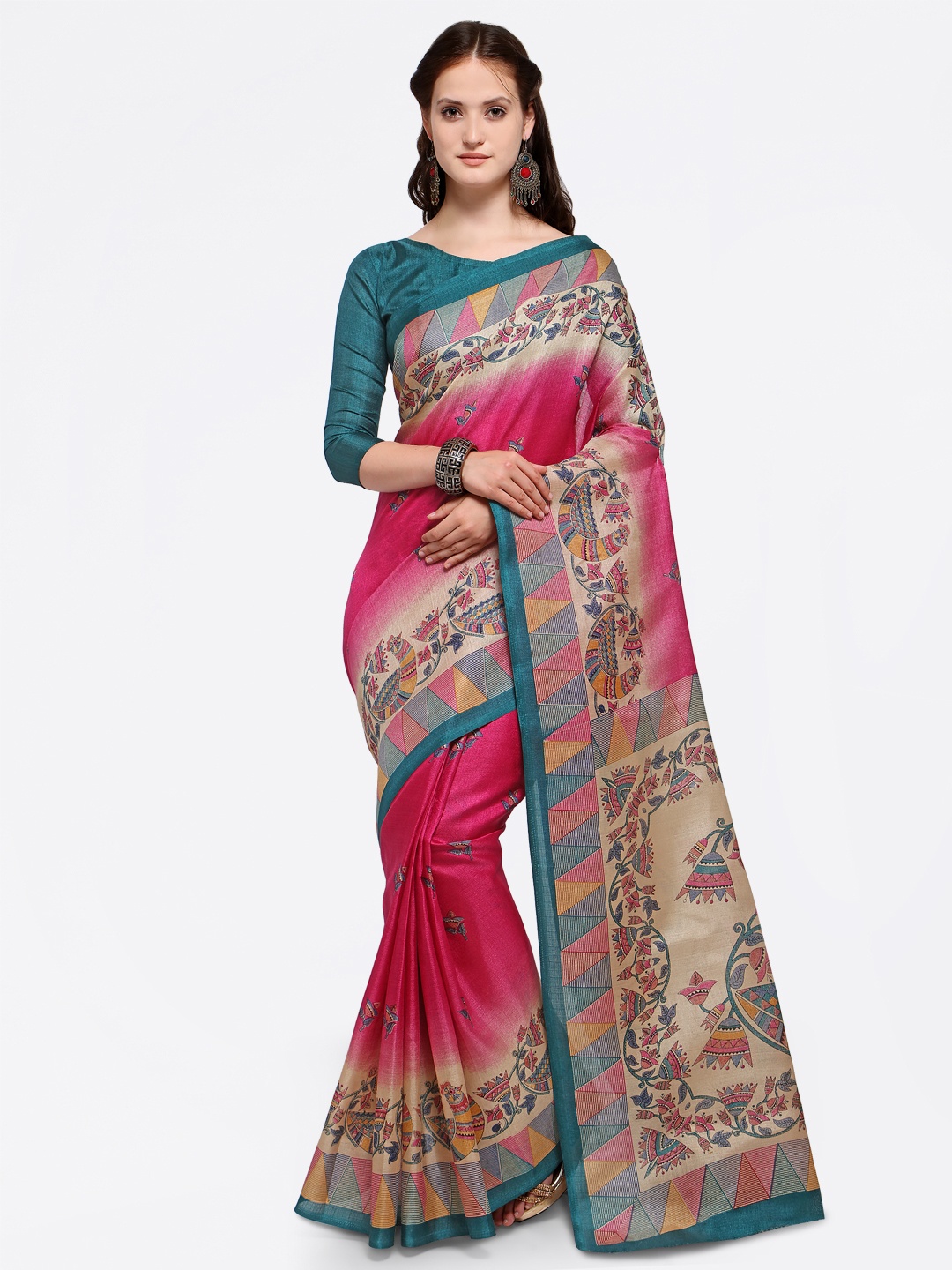 

Saree mall Magenta Art Silk Printed Bhagalpuri Saree