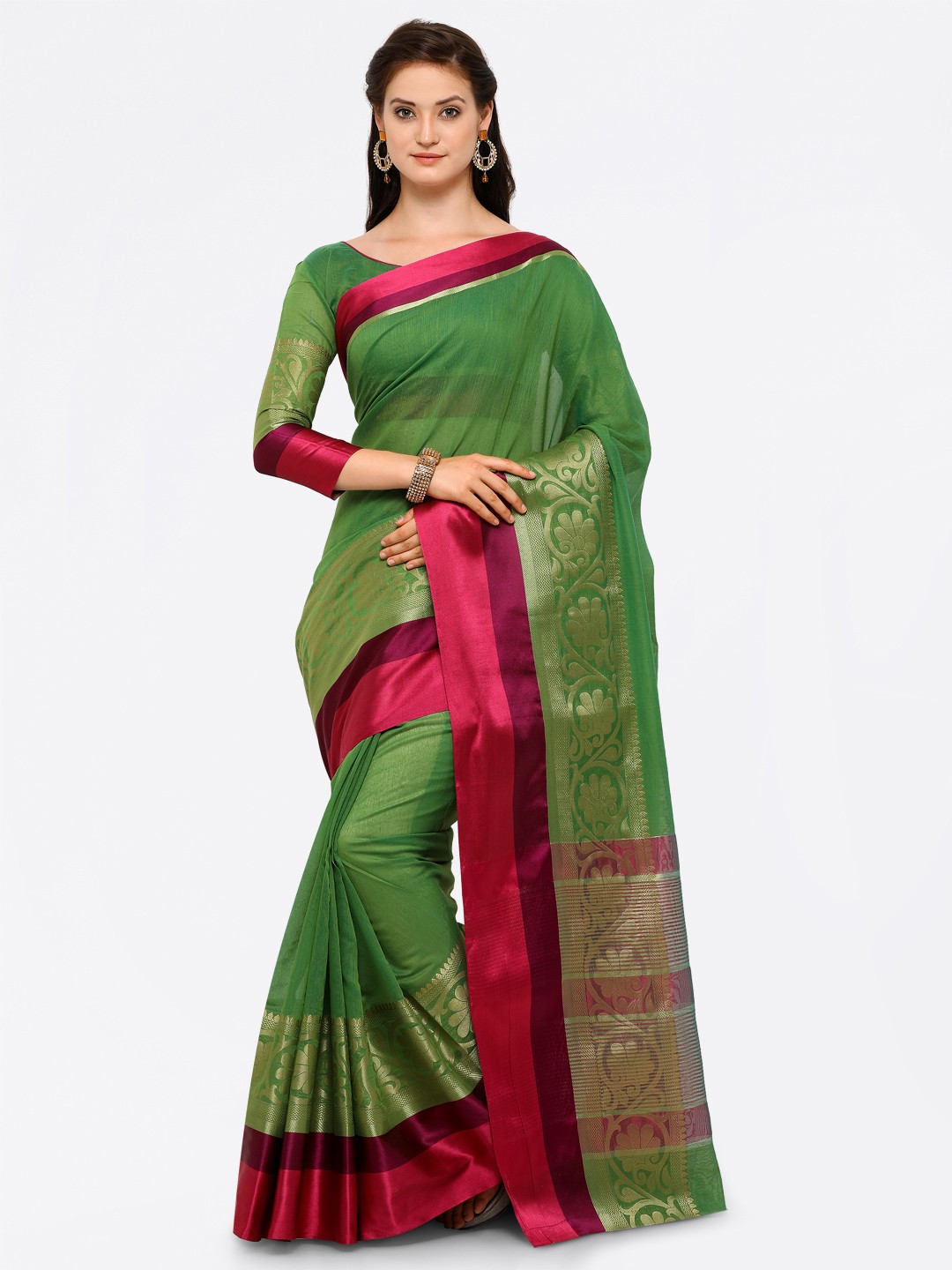 

Saree mall Green Cotton Blend Woven Design Banarasi Saree