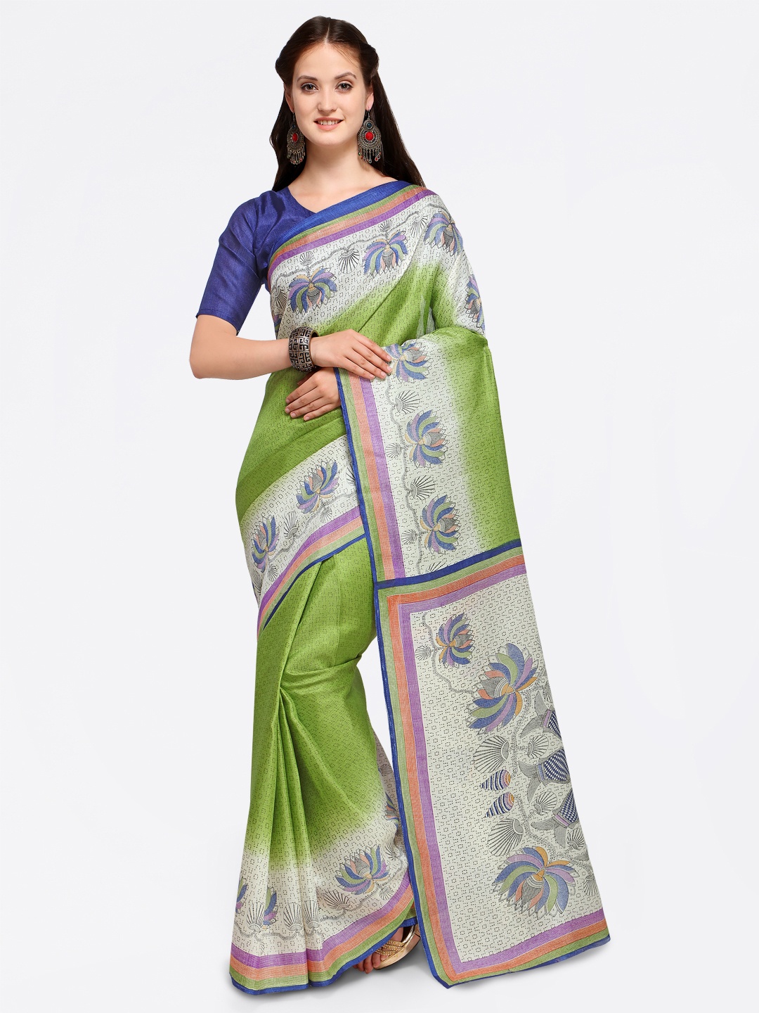 

Saree mall Green Art Silk Printed Bhagalpuri Saree