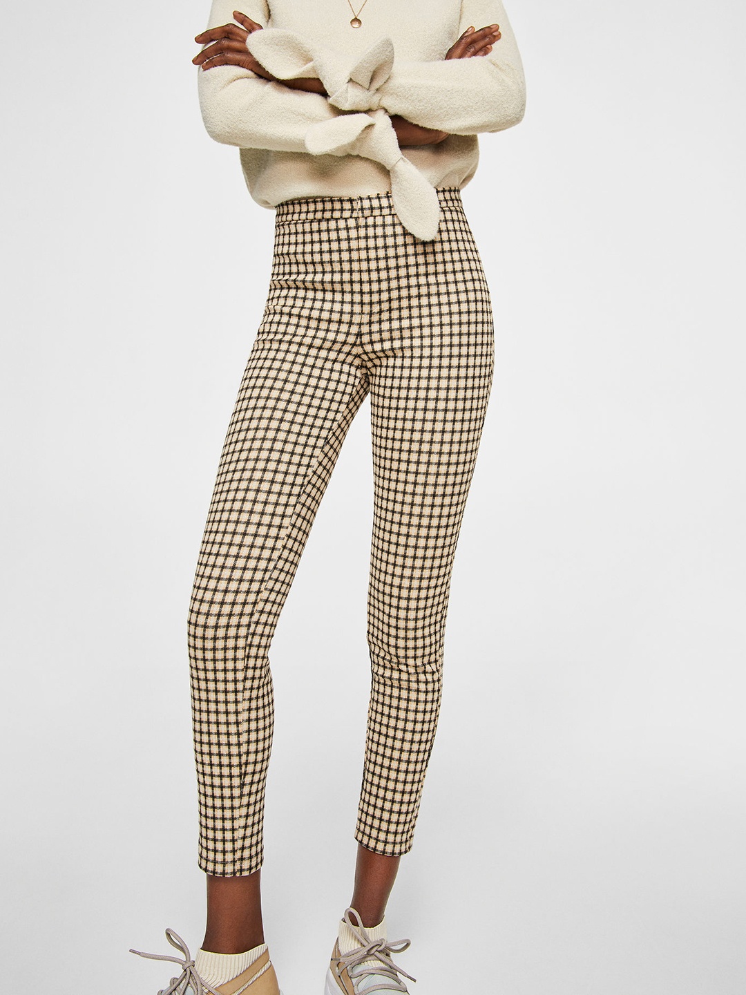 

MANGO Beige Checked Leggings