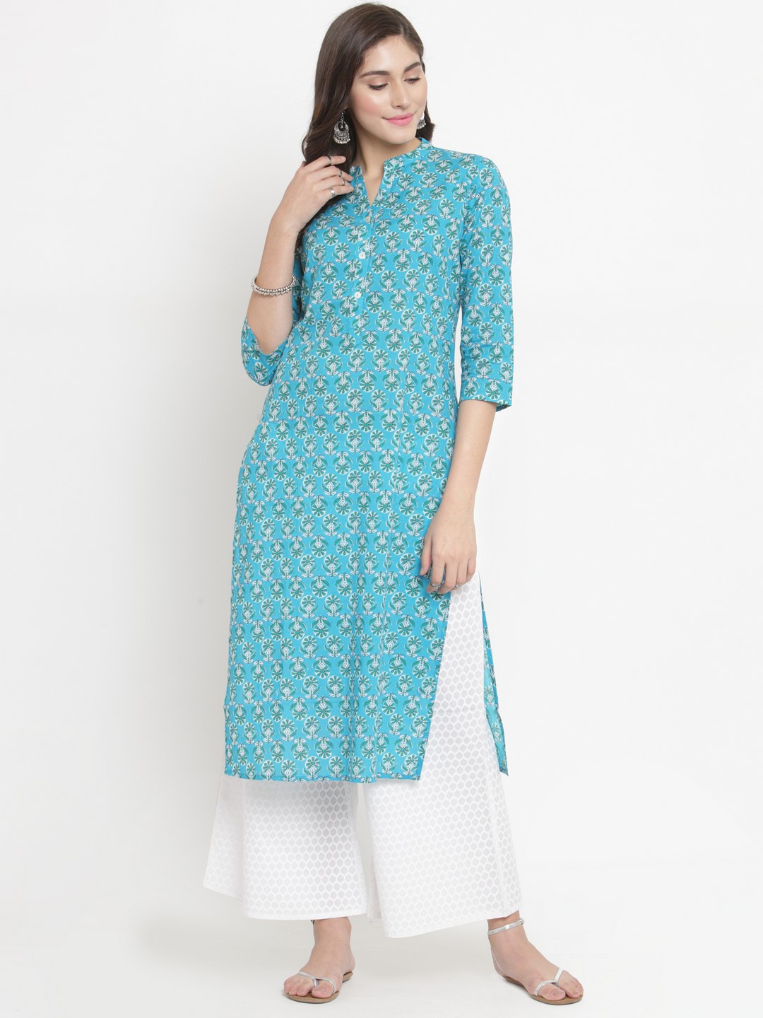 

Varanga Women Blue Printed Kurta with Palazzos