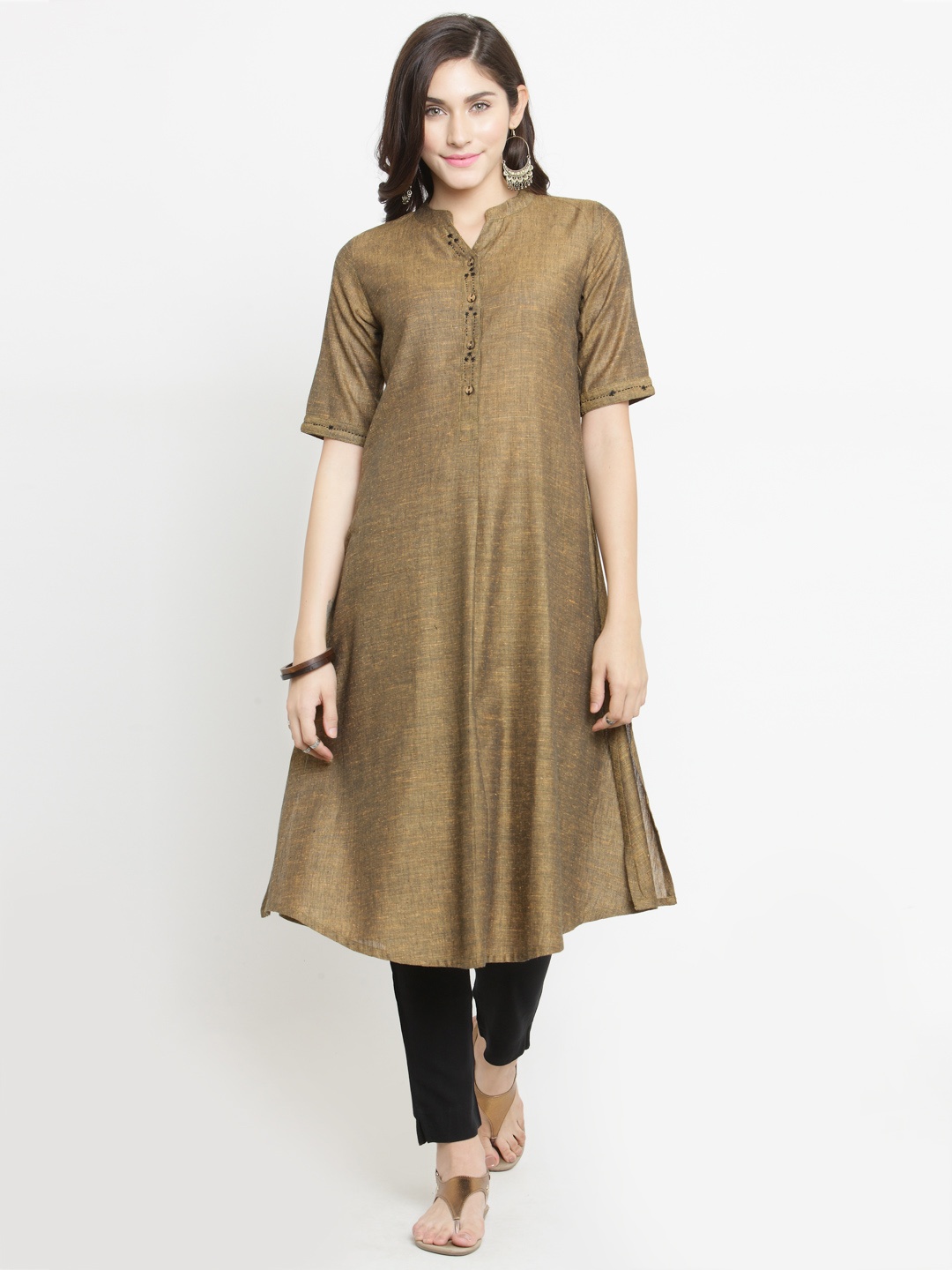 

Varanga Women Brown Self Design Kurta with Trousers