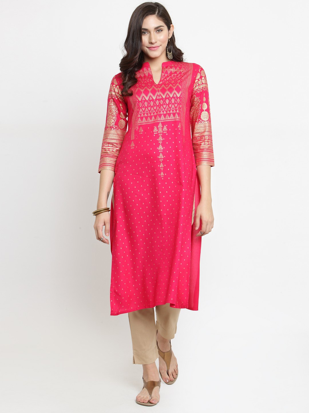 

Varanga Women Pink Printed Straight Kurta