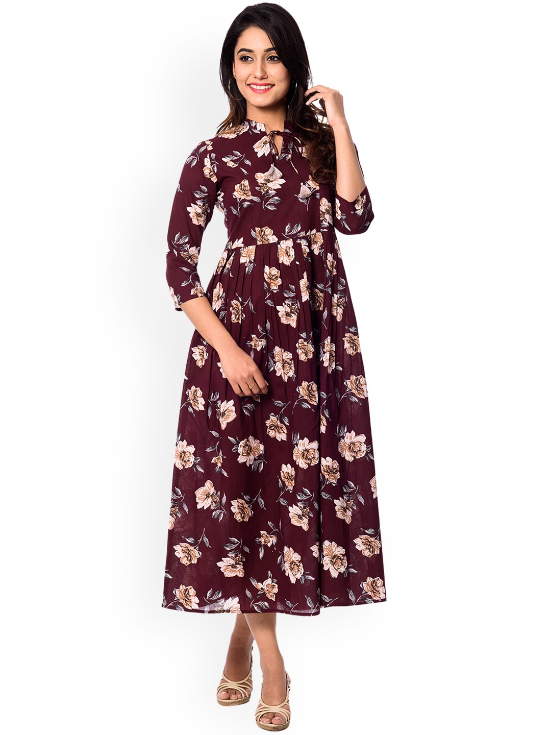 

anayna Women Maroon Printed Fit and Flare Dress