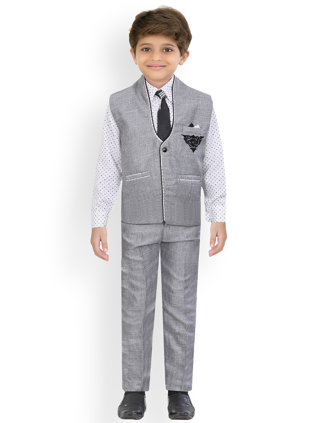 

Jeetethnics Boys Grey Solid Shirt with Trousers