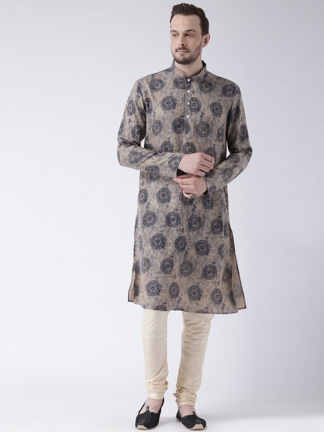 

KISAH Men Beige & Blue Printed Straight Kurta