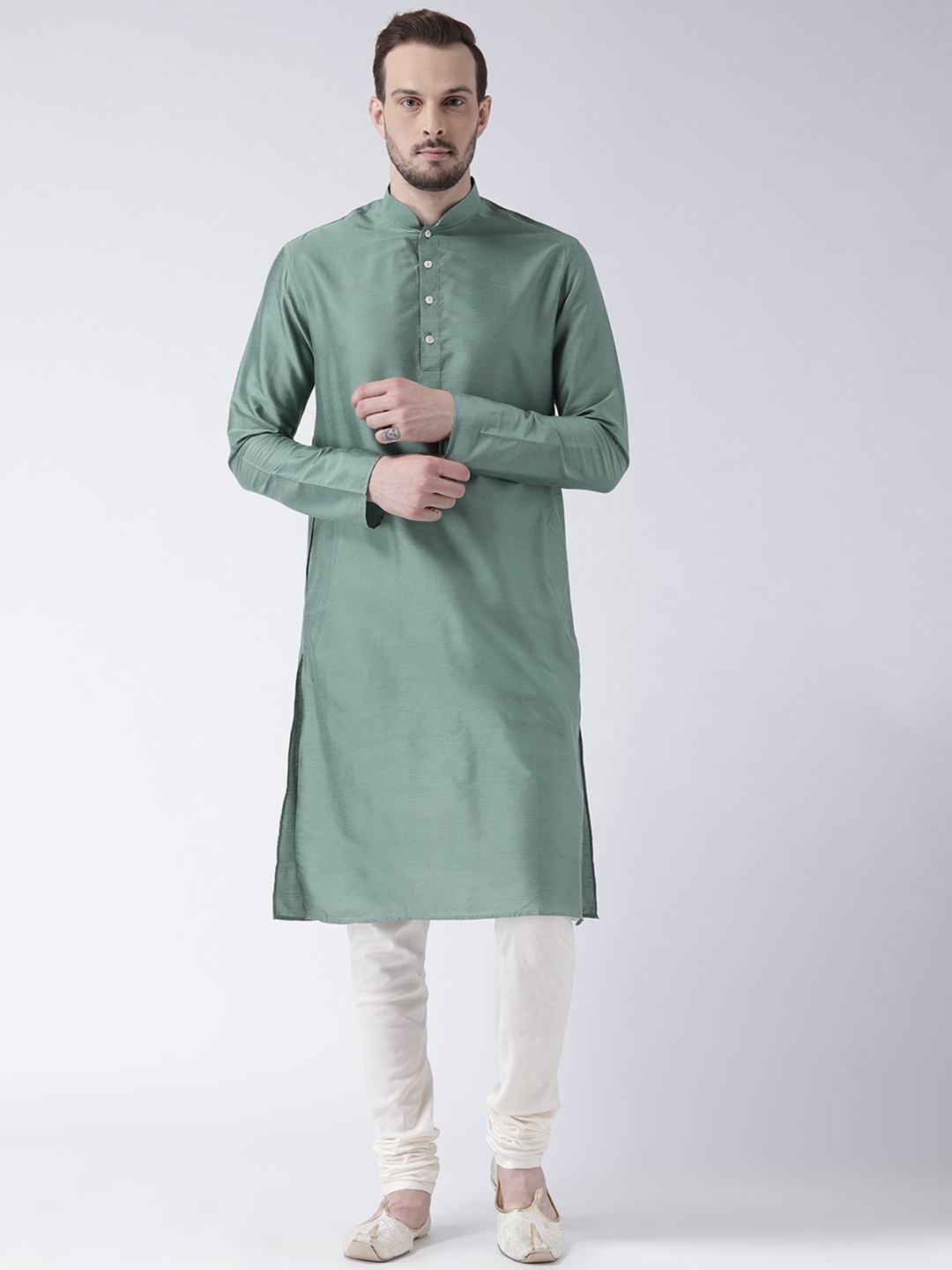 

KISAH Men Green Solid Straight Kurta