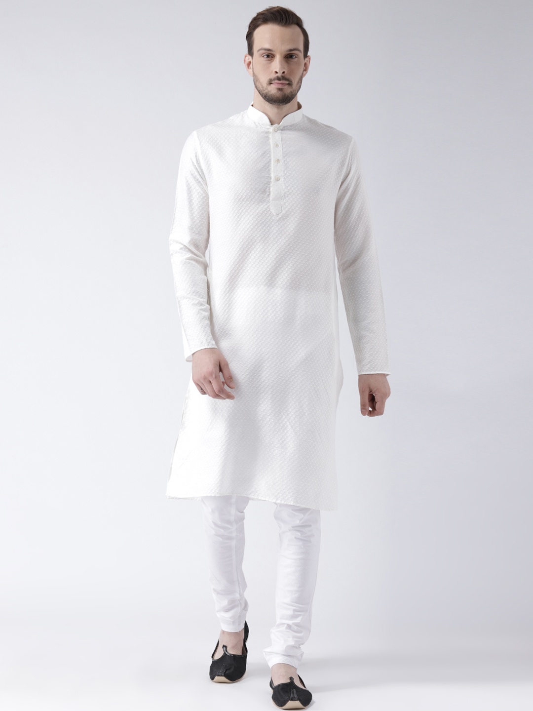 

KISAH Men White Woven Design Straight Kurta