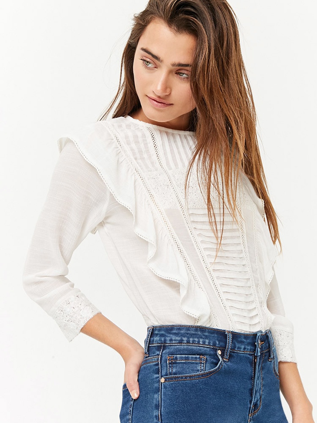 

FOREVER 21 Women Off-White Self Design Top