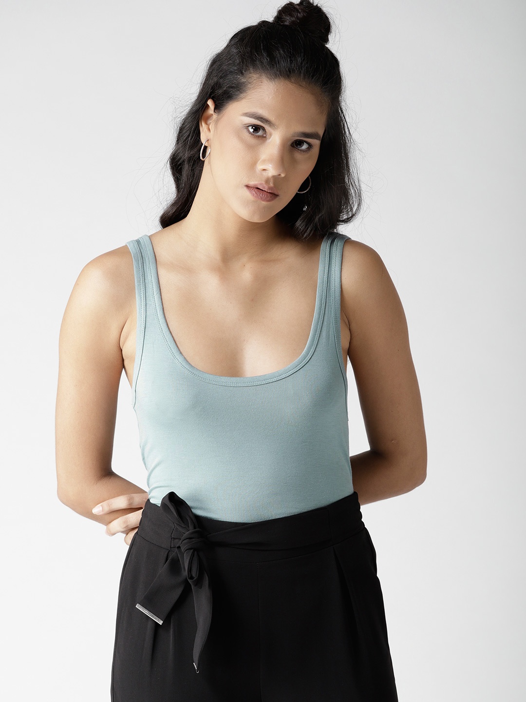 

FOREVER 21 Women Green Solid Fitted Top